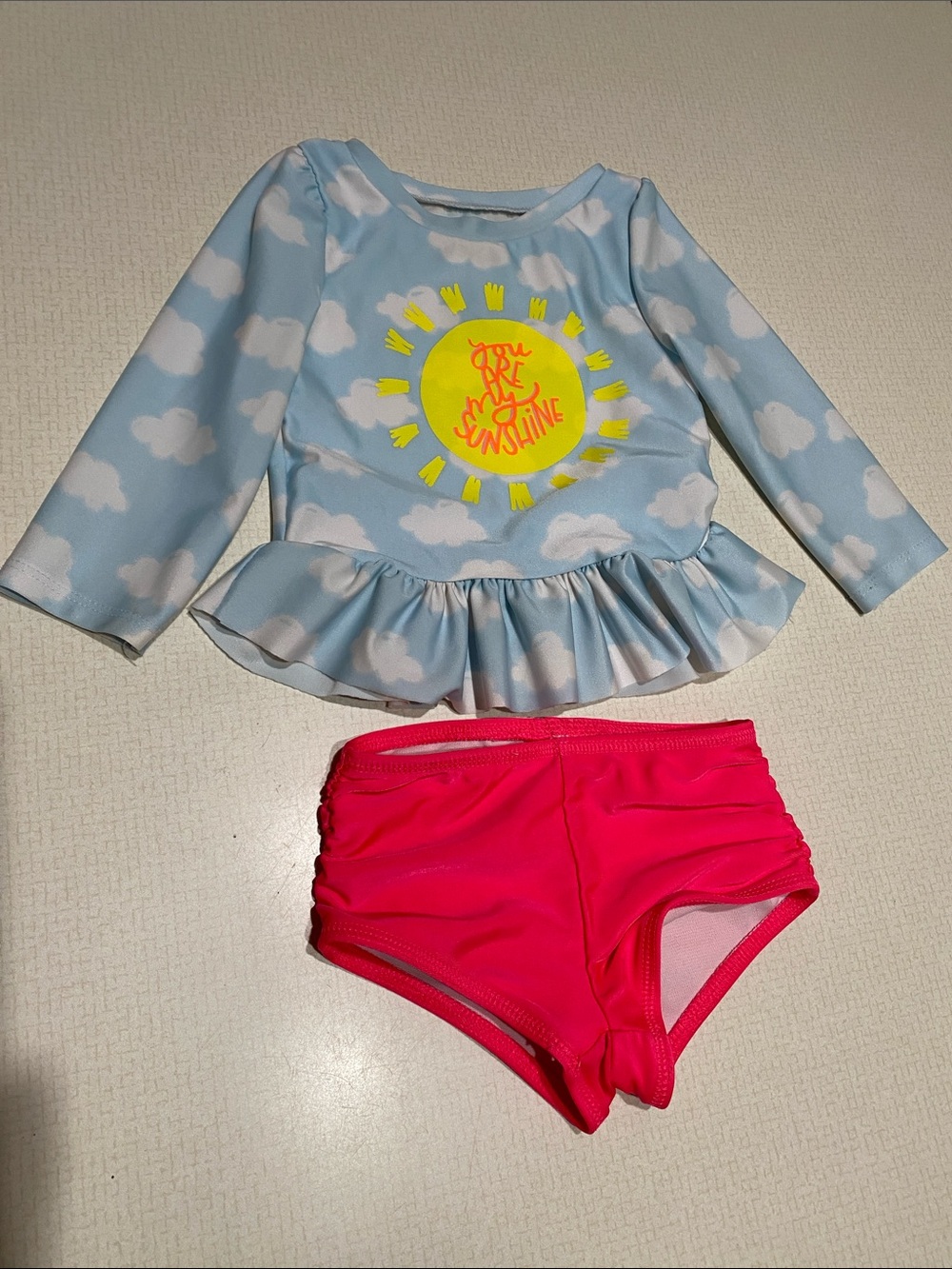 Cat & Jack Light Blue Cloud Rashguard with Pink Swim Bottoms